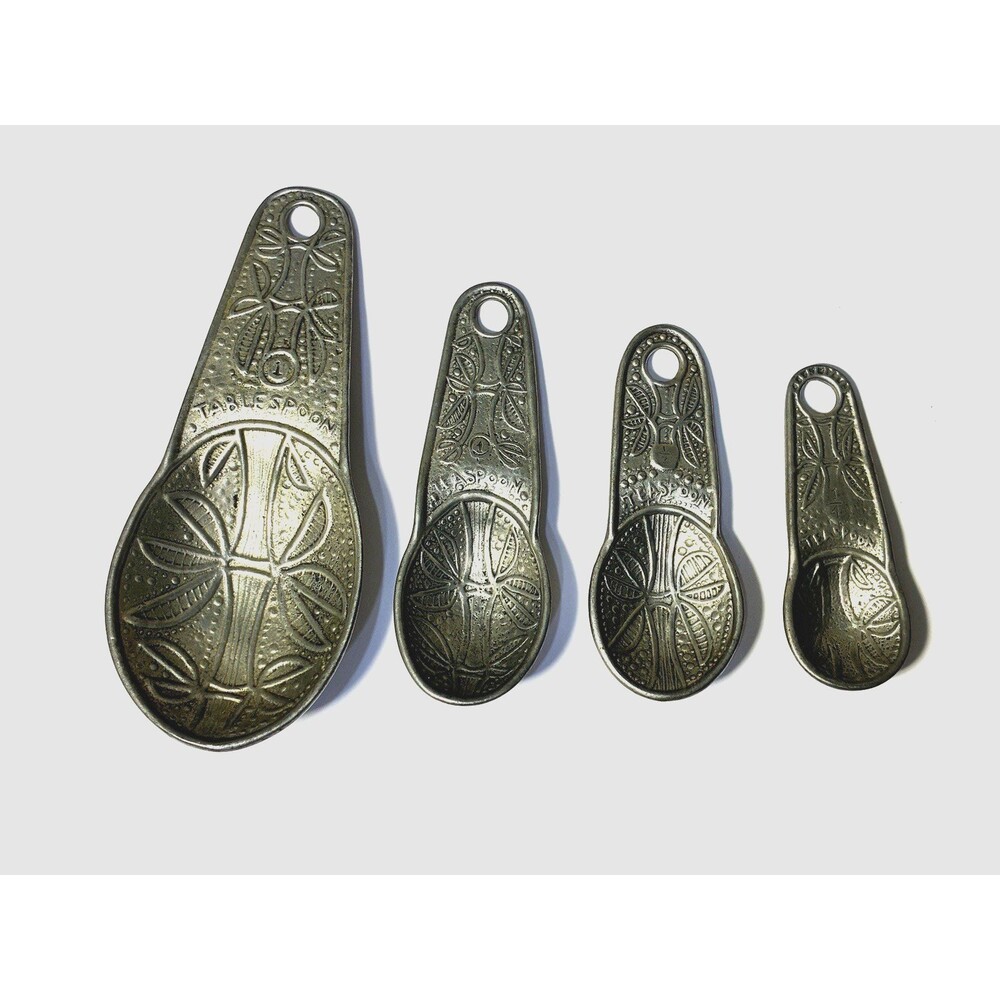 Crosby & Taylor Pewter Measuring Spoons Set 4 Retired Bamboo Motif Sku#upcab